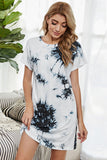 Shiny Tie-Dye Round Neck Tee Dress with Pockets