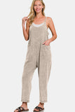 Zenana Washed Spaghetti Straps Overalls with Pockets