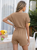 Ivy Lane Decorative Button Round Neck Short Sleeve Romper