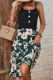 Perfee Two-Tone Decorative Button Frilled Dress