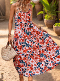 Perfee Frill Backless Printed Sleeveless Midi Dress