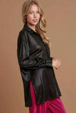 Umgee Side Slit Button Up Long Sleeve Shirt