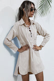 Perfee Lace Up Collar Shirt Dress