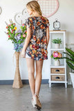 Heimish Full Size Ruffled Floral Round Neck Cap Sleeve Blouse