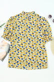 Floral Puff Sleve Keyhole Blouse