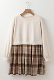 Plaid Round Neck Long Sleeve Mini Dress
