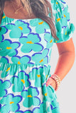 Printed Square Neck Short Sleeve Dress