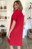FAM-FAM Slit Notched Short Sleeve Mini Dress