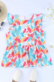 Printed Round Neck Ruffled Peplum Top
