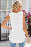 Eyelet Buttoned Round Neck Tank