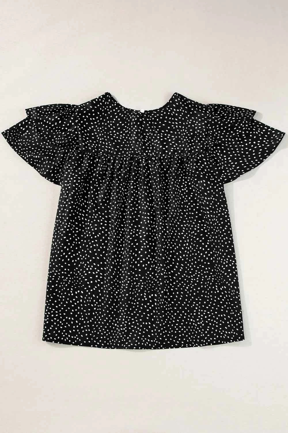 Ruffled Printed Round Neck Cap Sleeve Blouse