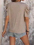 Perfee Lace Detail Round Neck Puff Sleeve Blouse
