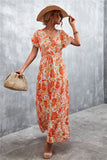 Floral Buttoned Drawstring Waist Tiered Dress