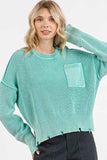 Mittoshop Distressed Hem Round Neck Dropped Shoulder Sweater