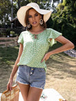 Ivy Lane Ruffled Floral Tie Neck Short Sleeve Blouse