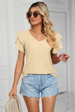 Eyelet Layered Flutter Sleeve V-Neck Knit Top