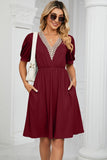 V-Neck Puff Sleeve Dress