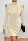 Ribbed Turtleneck Cold Shoulder Long Sleeve Mini Dress
