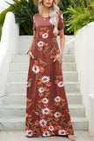 Printed Round Neck Short Sleeve Maxi Dress