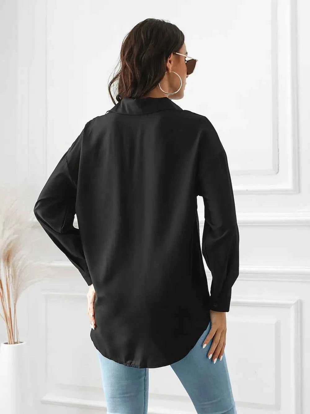 Contrast Button Up Long Sleeve Shirt