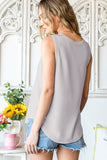 Curved Hem Notched Neck Pocket Tank
