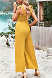 Devine Frill Trim Tie Shoulder Wide Leg Jumpsuit with Pockets