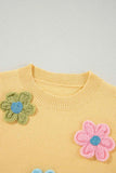 Flower Round Neck Short Sleeve Sweater