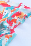 Printed Round Neck Ruffled Peplum Top