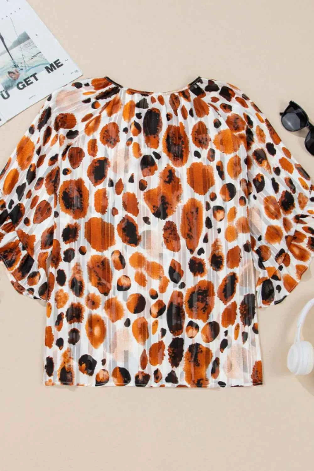 Printed Tie Neck Three-Quarter Sleeve Blouse