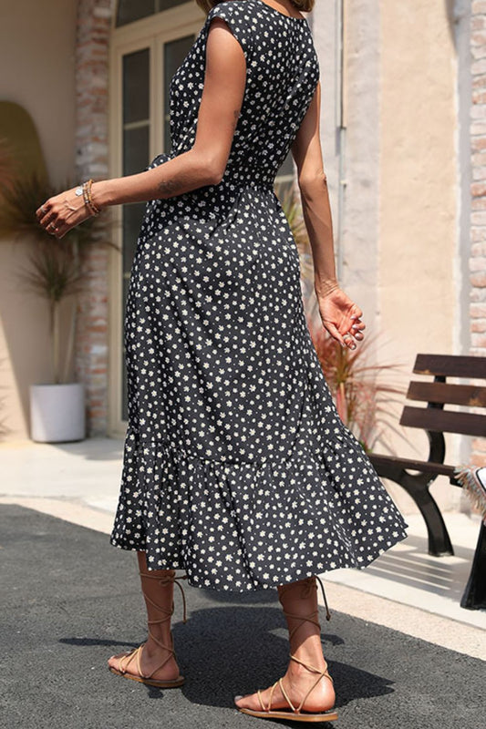 Perfee Floral Tie-Waist Ruffle Hem Dress