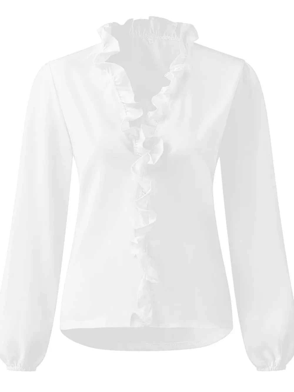 Ruffled V-Neck Long Sleeve Blouse