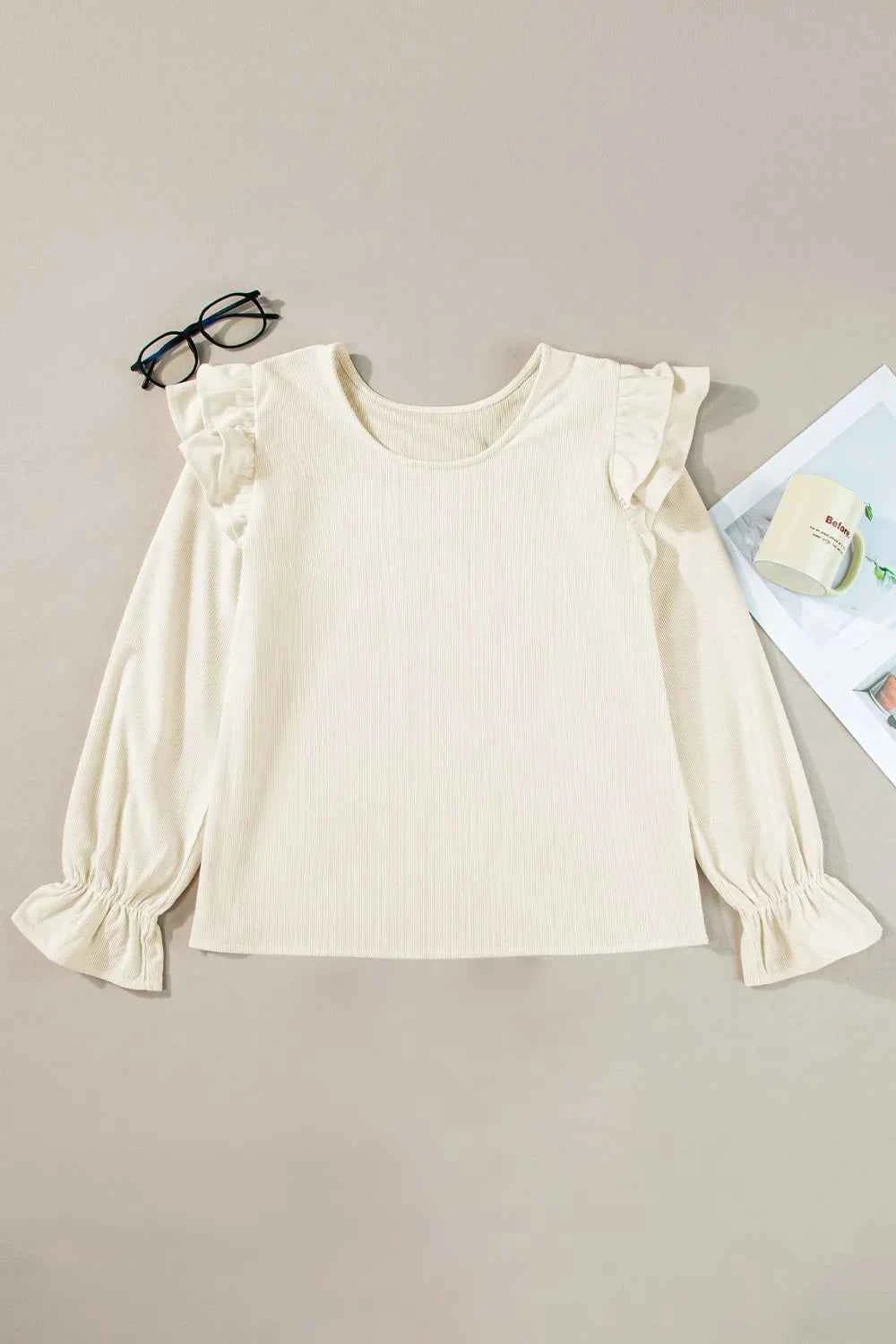 Ruffled Round Neck Flounce Sleeve Top
