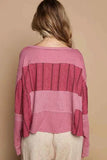 POL Half Button Color Block Drop Shoulder Knit Top
