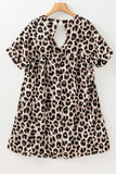 Cutout Back Leopard V-Neck Short Sleeve Mini Dress