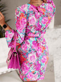 Floral Print Round Neck Long Sleeve Dress