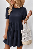Perfee Puff Sleeve Tie Back Tiered Dress