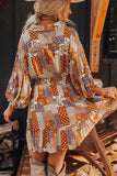 Printed Collared Neck Three-Quarter Sleeve Mini Shirt Dress