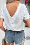 Perfee Eyelet Short Sleeve Double-Sided Shirt