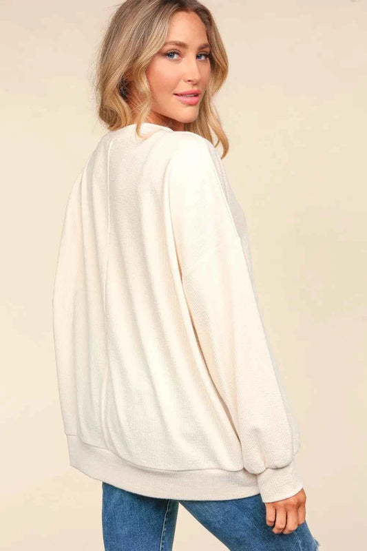 Haptics Full Size Embroidery Pumpkin Long Sleeve Knit Top