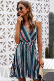 Ivy Lane Striped Surplice Neck Spaghetti Strap Dress