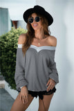 Off-Shoulder Waffle-Knit Dropped Shoulder Blouse