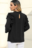 Ruffled Round Neck Long Sleeve Blouse