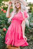 Smocked V-Neck Cap Sleeve Dress