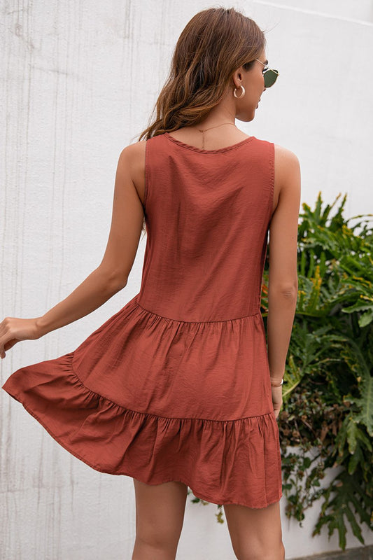 Ivy Lane Tassel Tie Lace Trim Sleeveless Dress