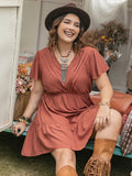 Plus Size Ruffle Hem V-Neck Short Sleeve Dress