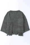 Distressed Round Neck Drop Shoulder Sweater