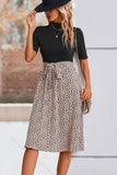 Perfee Printed Short Sleeve Belted Dress