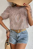 Perfee Printed Smocked Puff Sleeve Blouse