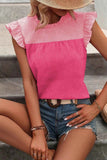 Ruffled Color Block Round Neck Blouse
