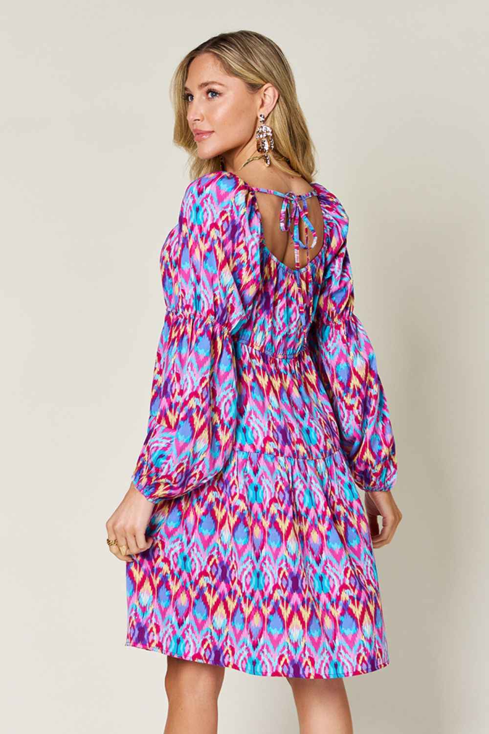 Double Take Full Size Printed Long Sleeve Dress